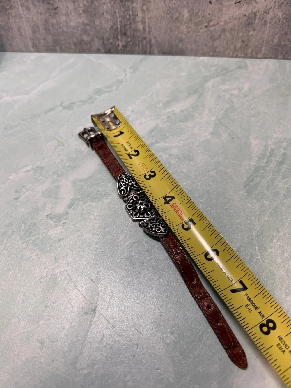 Brighton brown leather bracelet with silver tone heart detail belt style